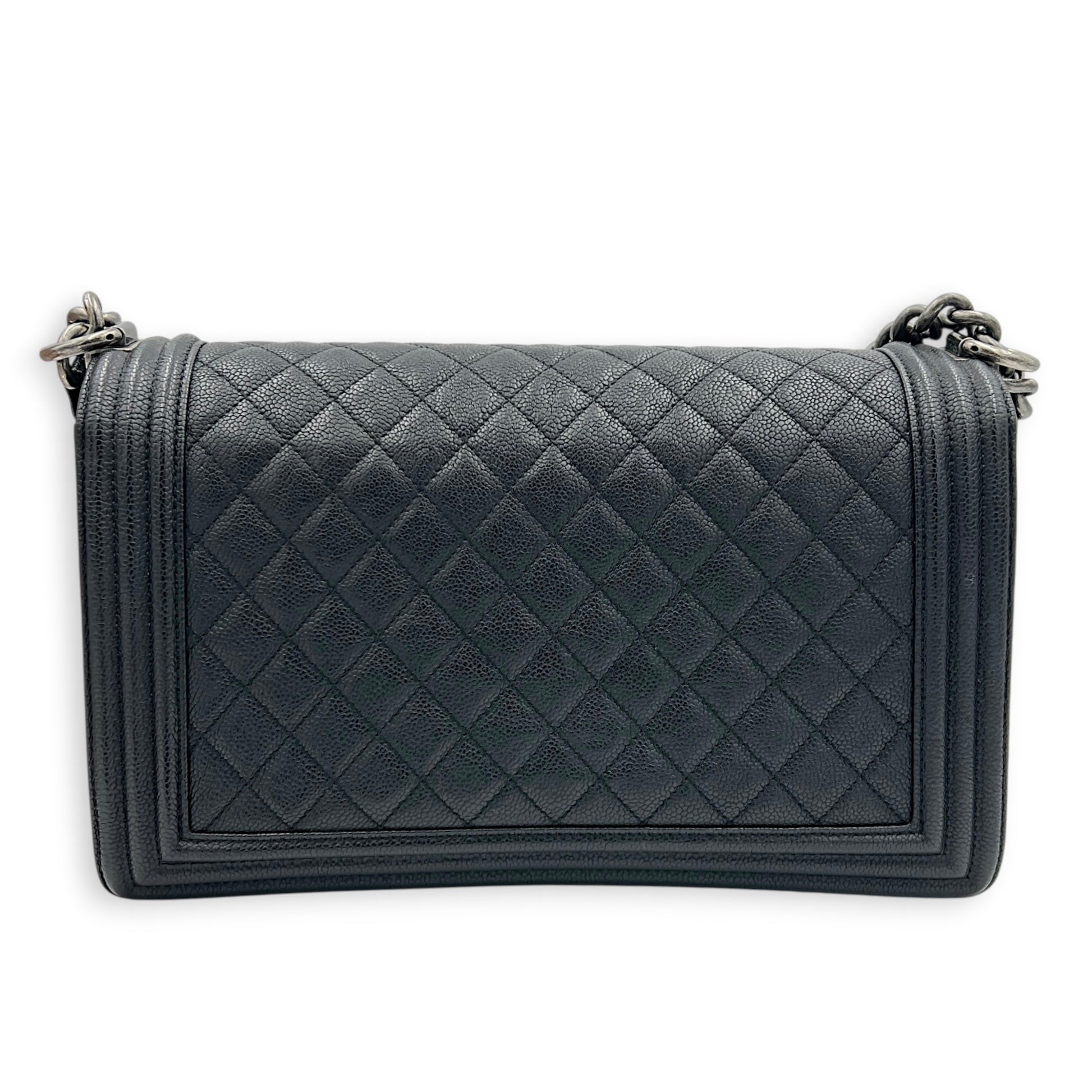 Boy Shoulder Bag Medium Black in Caviar Leather, Ruthenium hardware