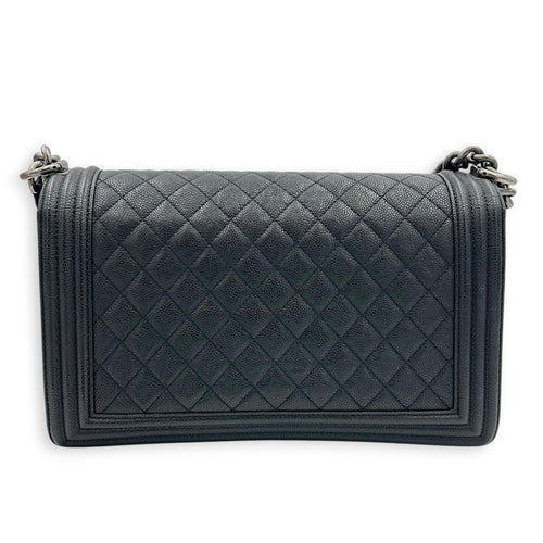 Boy Shoulder Bag Medium Black in Caviar Leather, Ruthenium hardware
