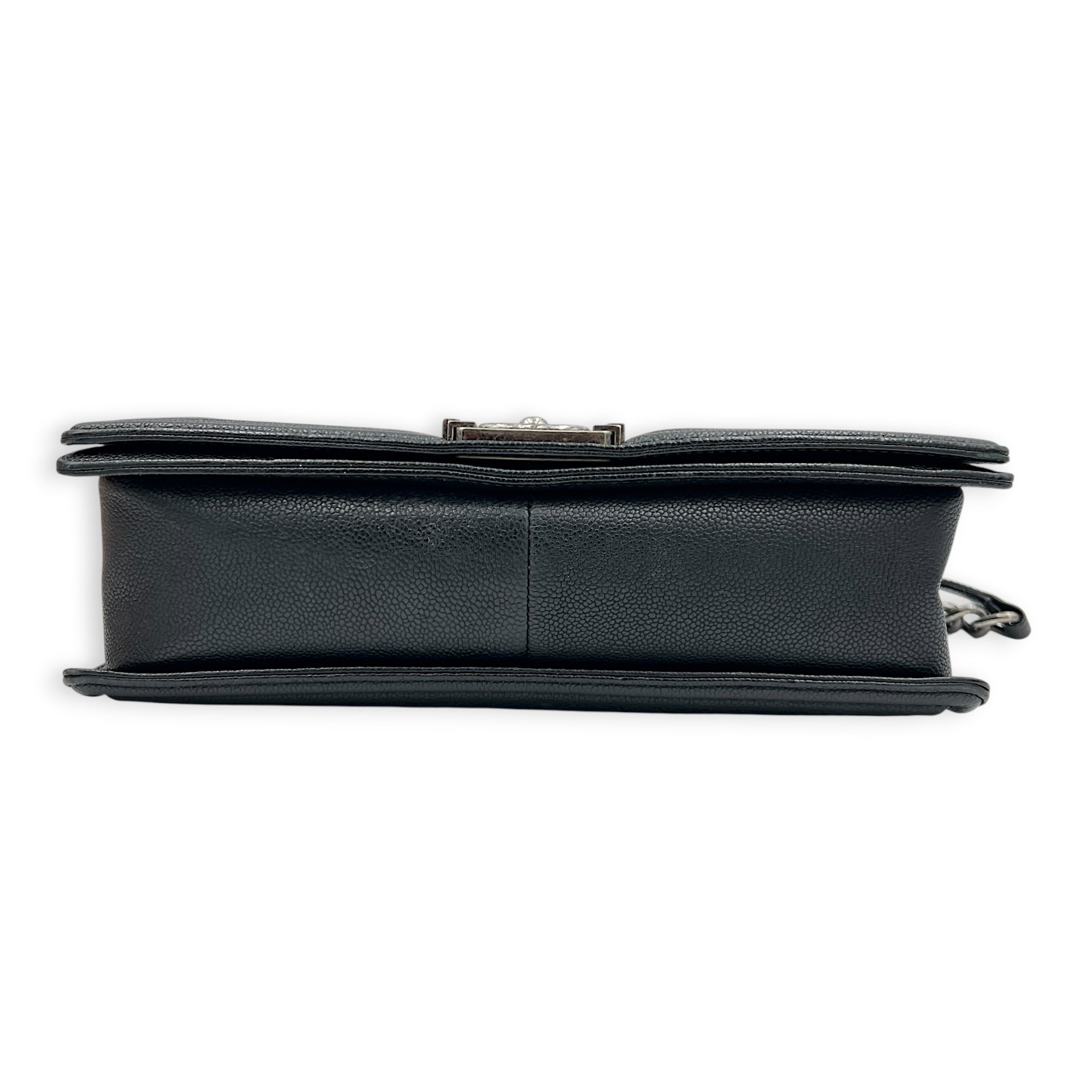Boy Shoulder Bag Medium Black in Caviar Leather, Ruthenium hardware