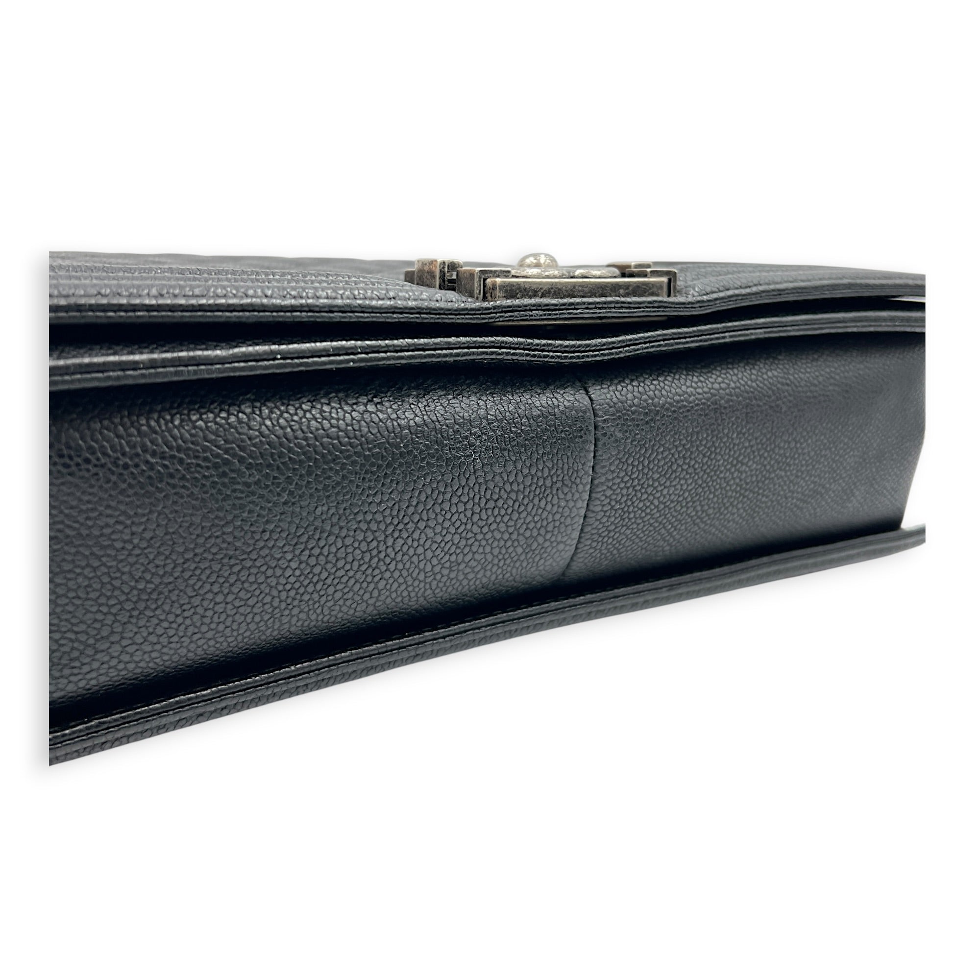 Boy Shoulder Bag Medium Black in Caviar Leather, Ruthenium hardware
