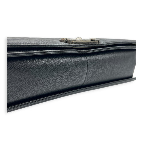 Boy Shoulder Bag Medium Black in Caviar Leather, Ruthenium hardware