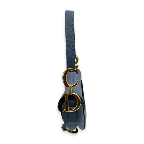 Saddle Steel Blue Shoulder Bag in Calfskin, Gold hardware
