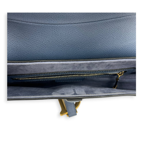 Saddle Steel Blue Shoulder Bag in Calfskin, Gold hardware