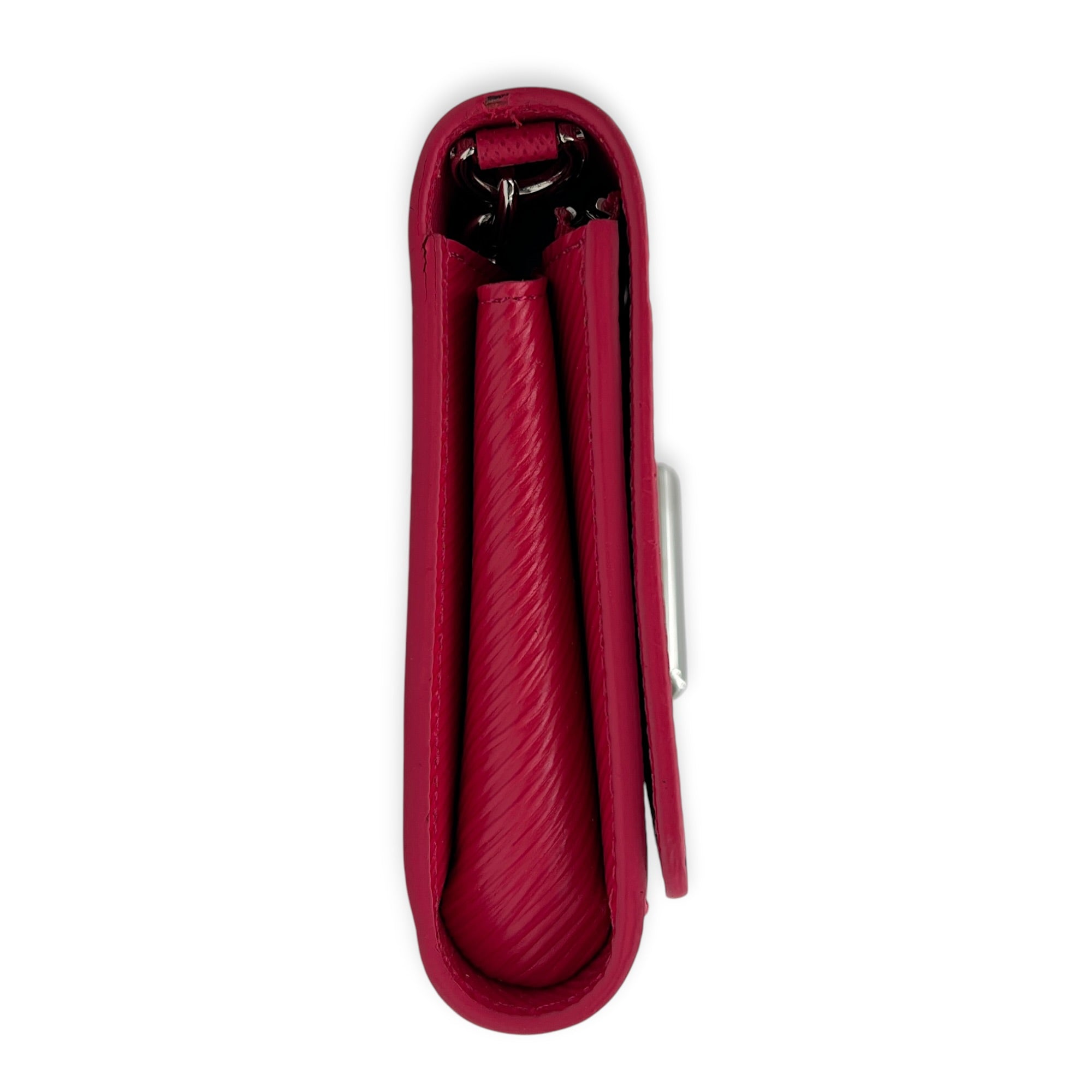 Twist Wallet Fuchsia in Epi Leather, Silver hardware