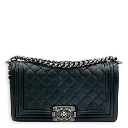Boy Shoulder Bag Medium Black in Lambskin, Ruthenium hardware