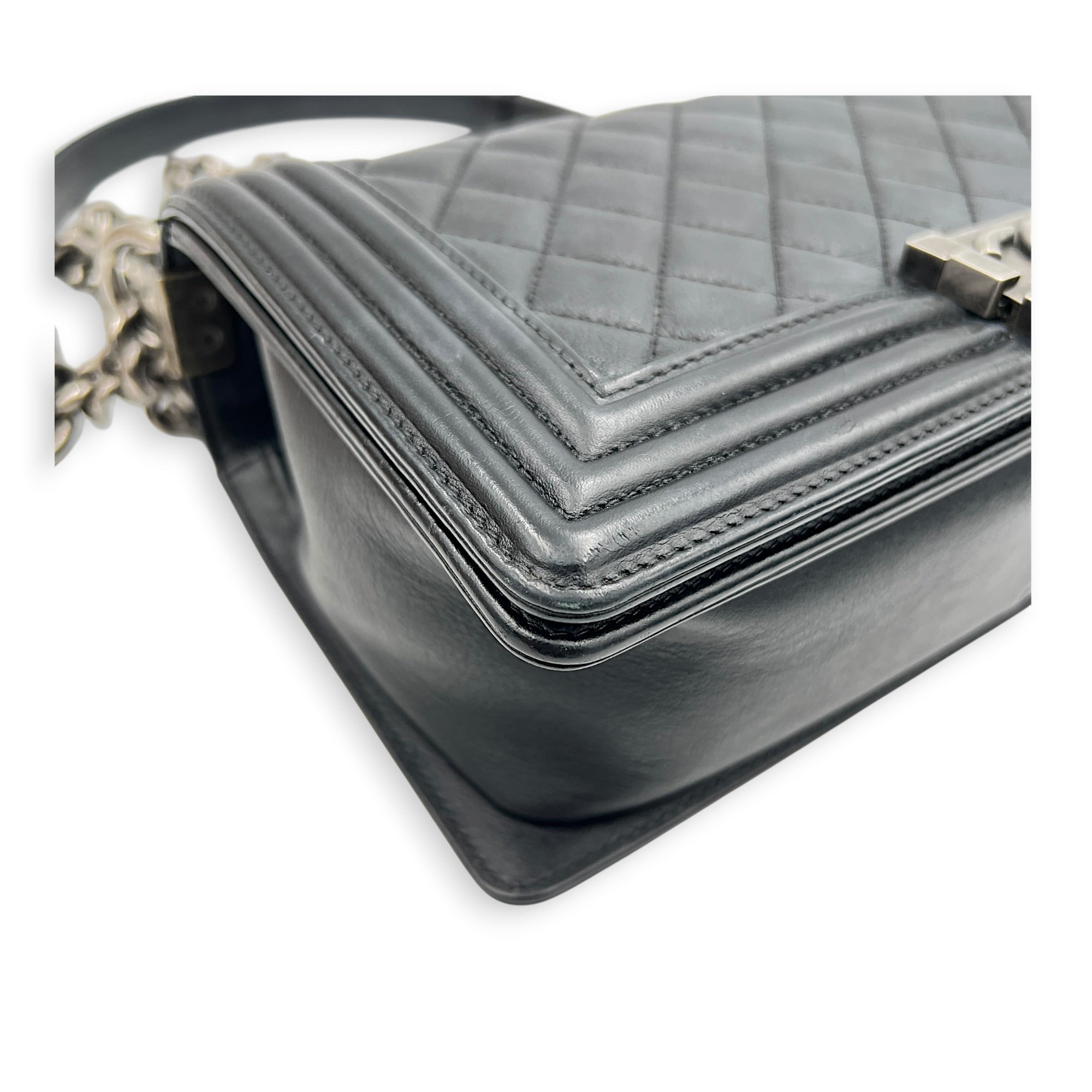 Boy Shoulder Bag Medium Black in Lambskin, Ruthenium hardware