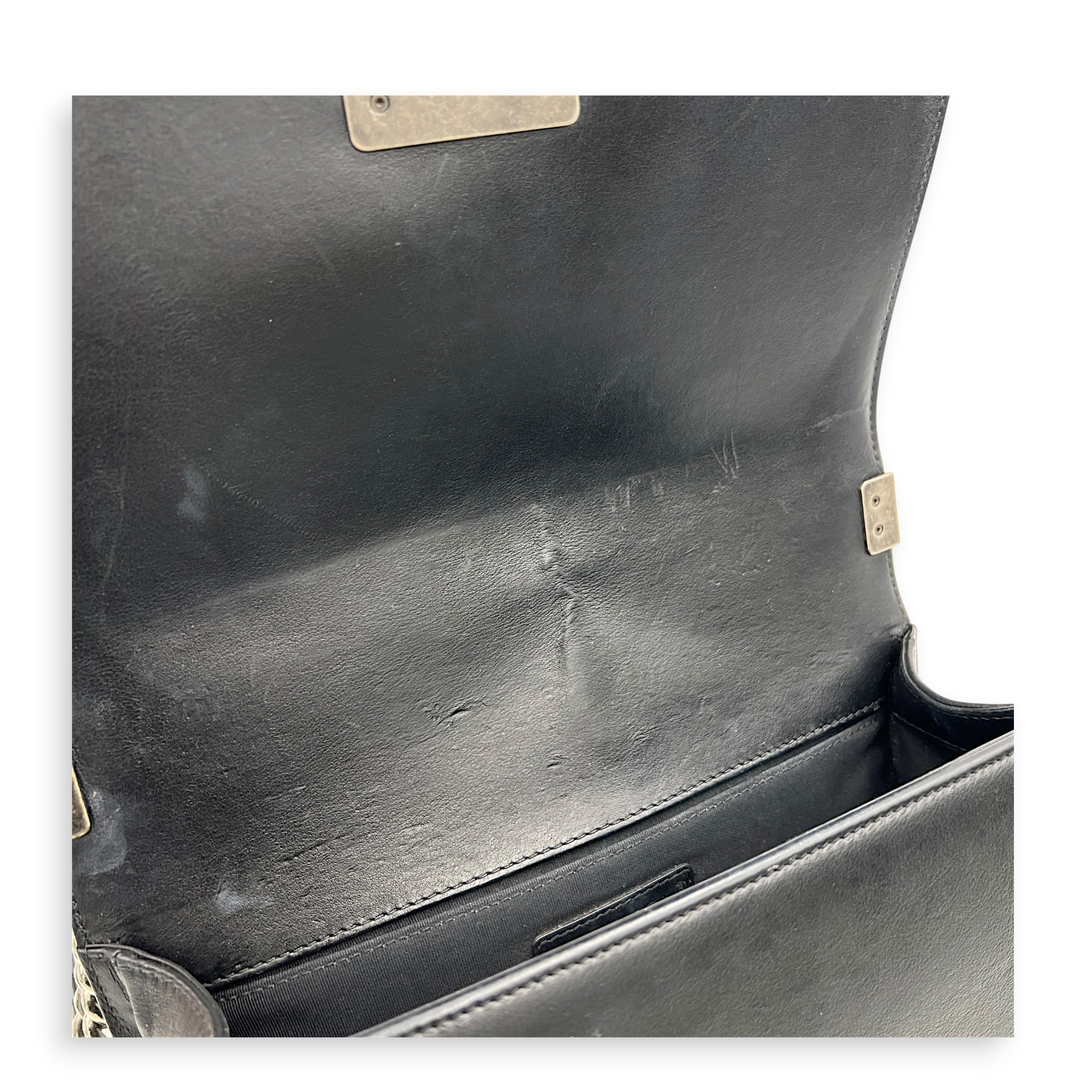 Boy Shoulder Bag Medium Black in Lambskin, Ruthenium hardware