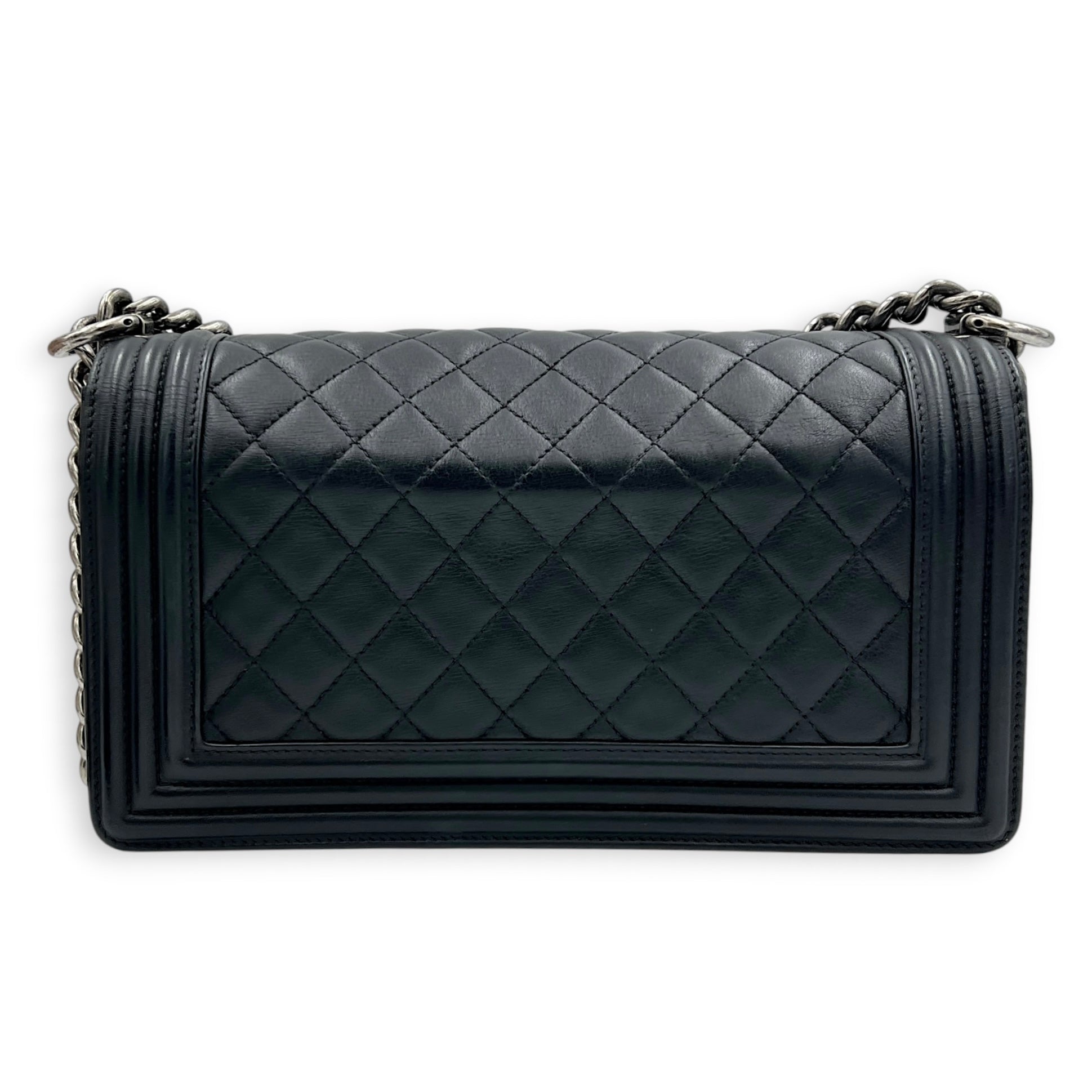 Boy Shoulder Bag Medium Black in Lambskin, Ruthenium hardware
