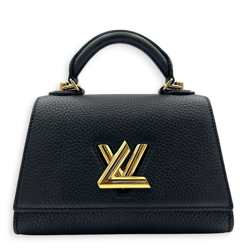 Twist One Top Handle Bag Black in Taurillon Leather, Gold hardware