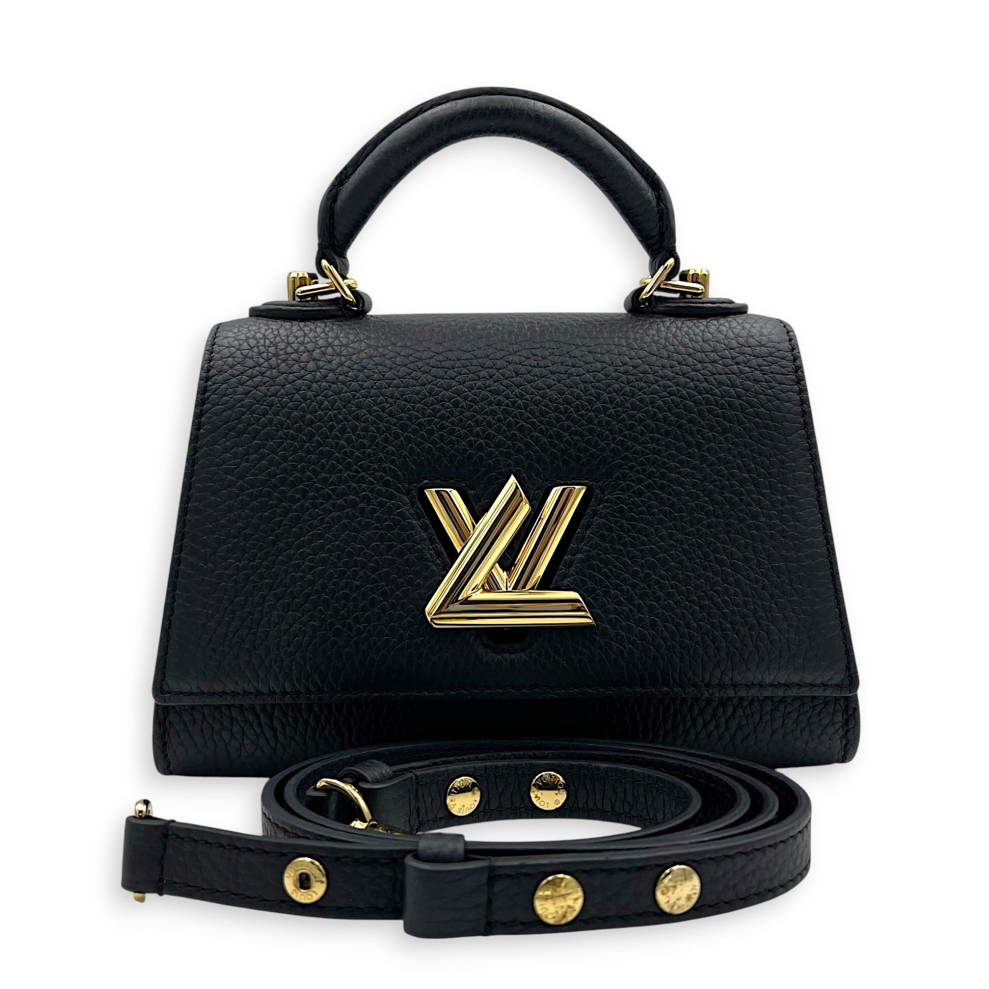 Twist One Top Handle Bag Black in Taurillon Leather, Gold hardware