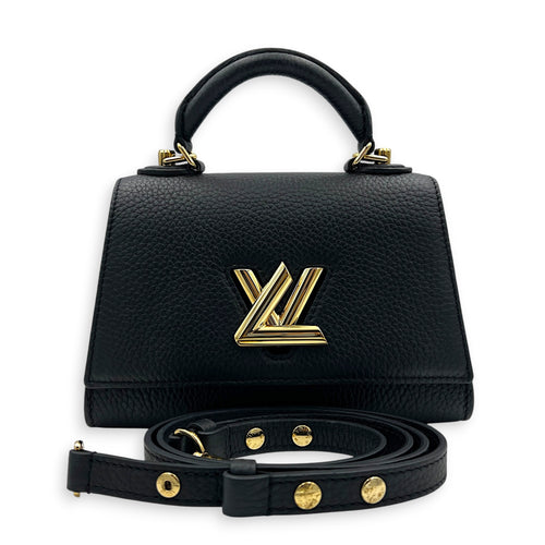 Twist One Top Handle Bag Black in Taurillon Leather, Gold hardware