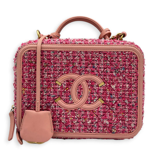 CC Filigree Top Handle Bag Pink in Tweed, Gold hardware