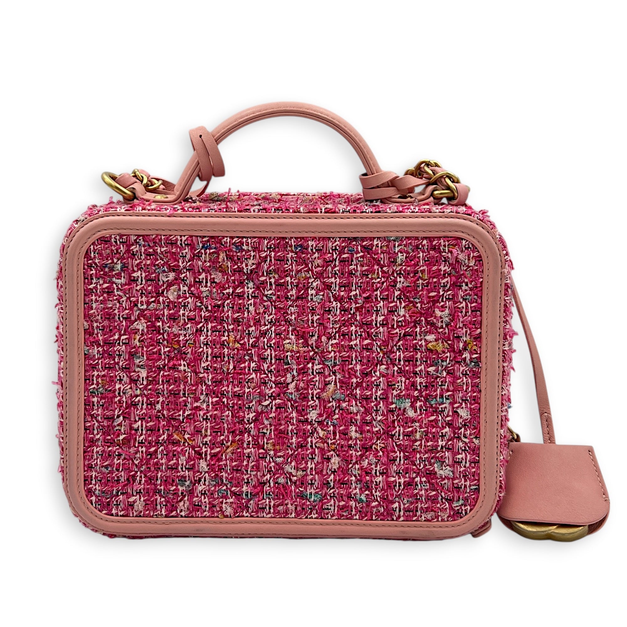CC Filigree Top Handle Bag Pink in Tweed, Gold hardware