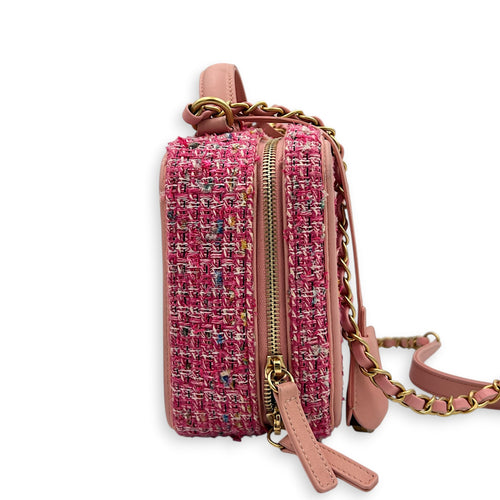 CC Filigree Top Handle Bag Pink in Tweed, Gold hardware