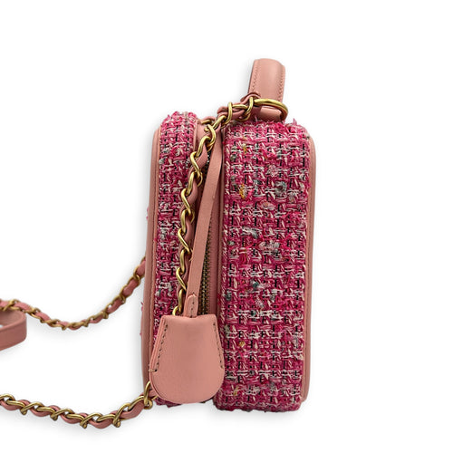 CC Filigree Top Handle Bag Pink in Tweed, Gold hardware