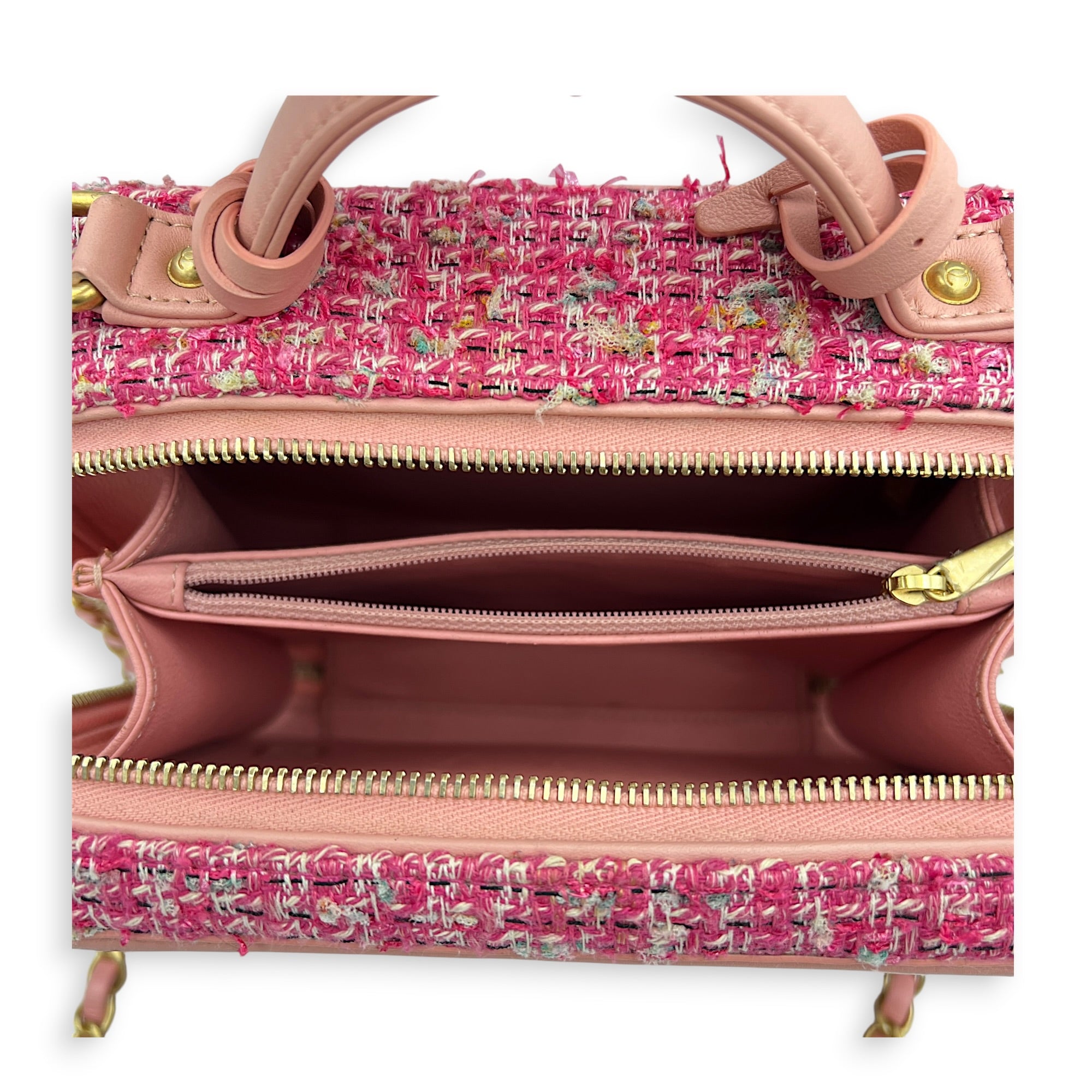 CC Filigree Top Handle Bag Pink in Tweed, Gold hardware