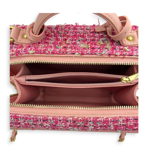 CC Filigree Top Handle Bag Pink in Tweed, Gold hardware