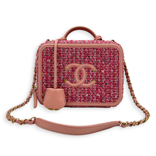 CC Filigree Top Handle Bag Pink in Tweed, Gold hardware