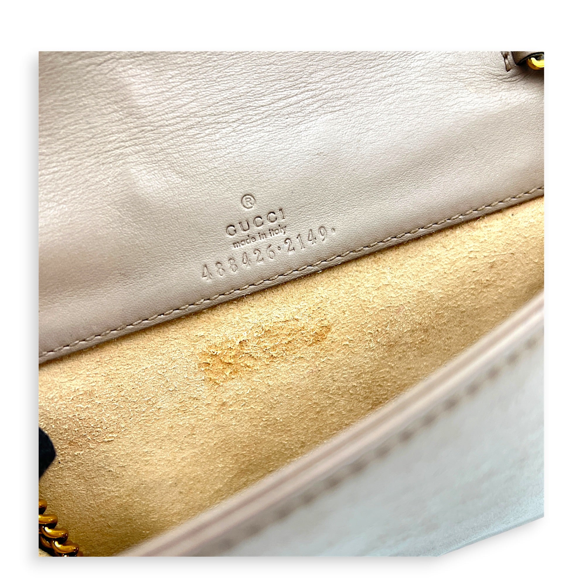 GG Marmont Wallet On Chain Pink in Calfskin, Gold hardware