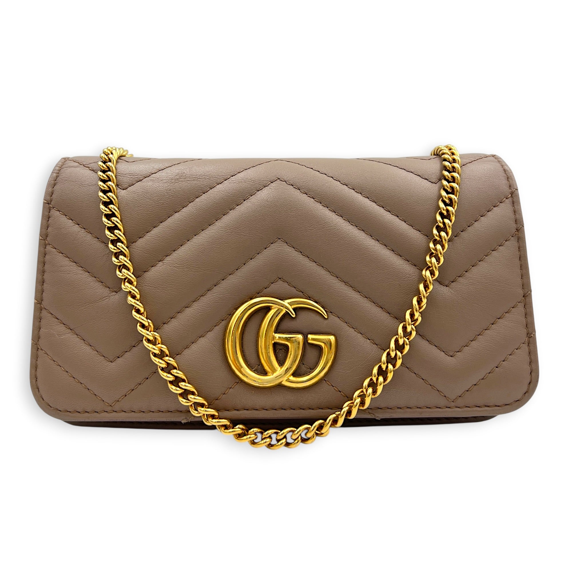 GG Marmont Wallet On Chain Pink in Calfskin, Gold hardware