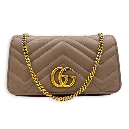 GG Marmont Wallet On Chain Pink in Calfskin, Gold hardware