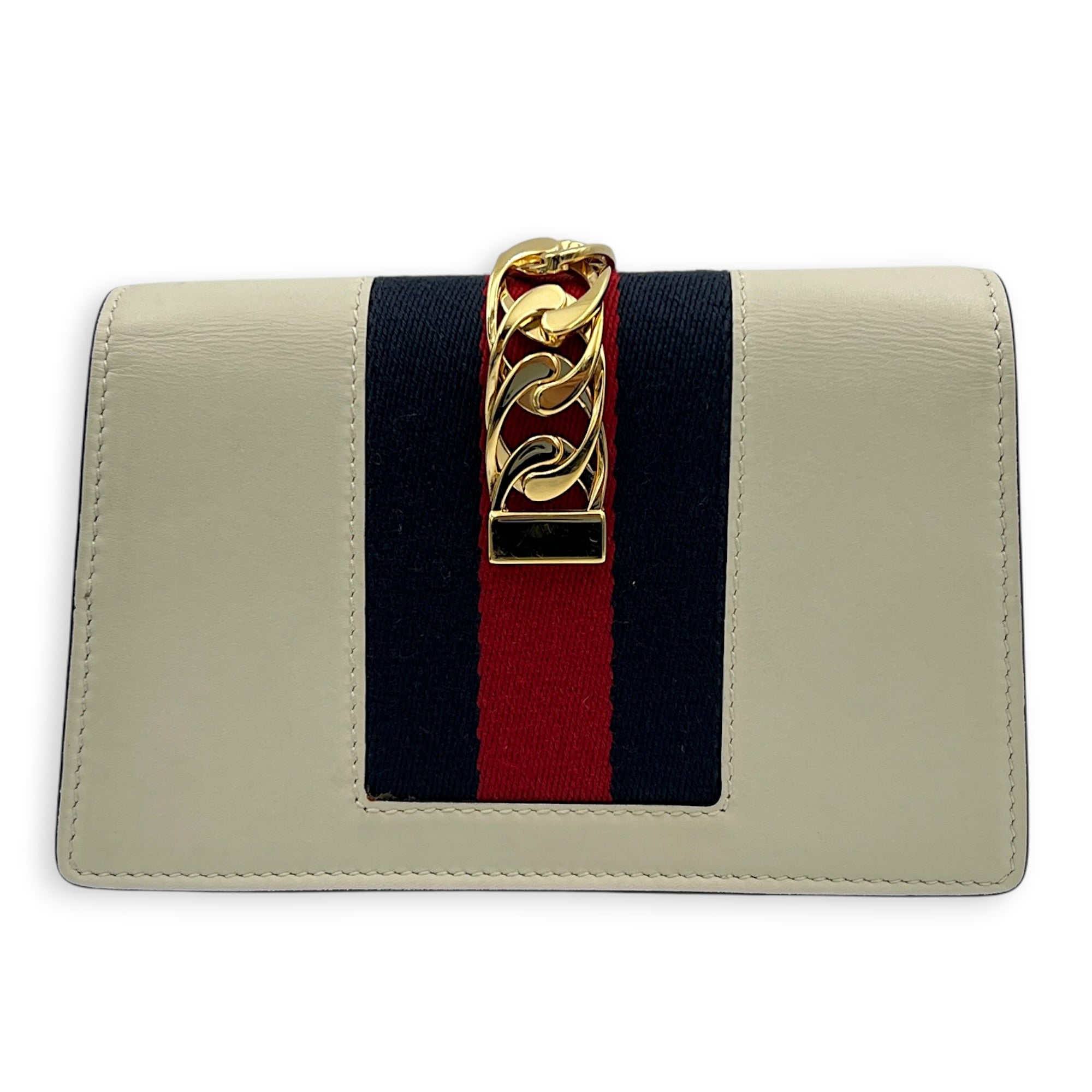 Sylvie Wallet On Chain White in Calfskin, Gold hardware