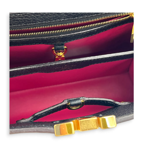 Capucines BB Black Top Handle Bag in Taurillon Leather, Gold hardware