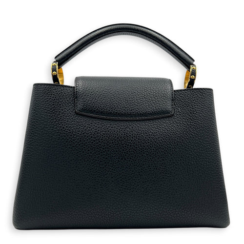 Capucines BB Black Top Handle Bag in Taurillon Leather, Gold hardware