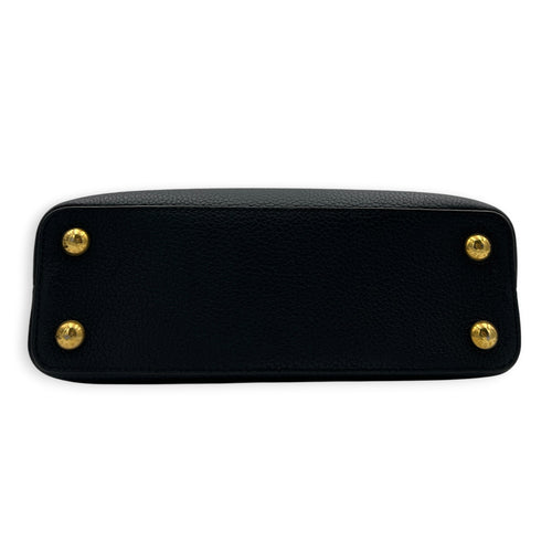 Capucines BB Black Top Handle Bag in Taurillon Leather, Gold hardware