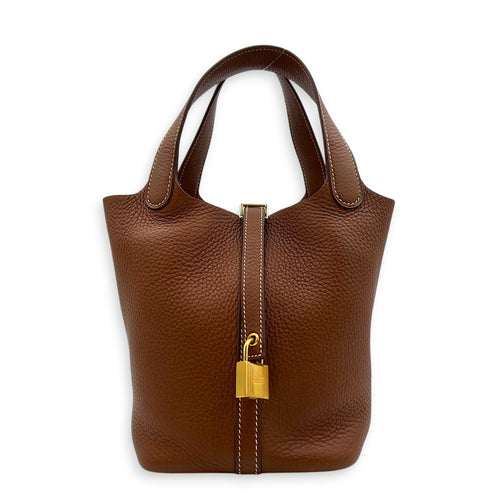 Picotin 18 Gold Top Handle Bag in Clemence, Gold hardware
