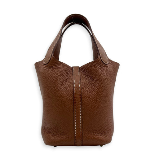 Picotin 18 Gold Top Handle Bag in Clemence, Gold hardware