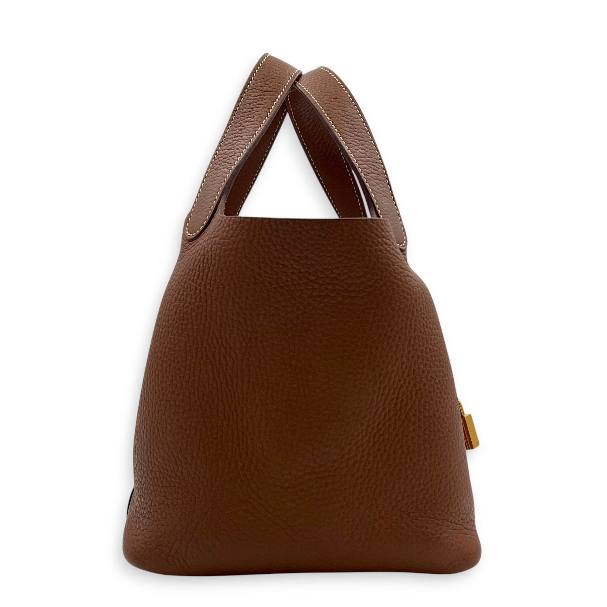 Picotin 18 Gold Top Handle Bag in Clemence, Gold hardware