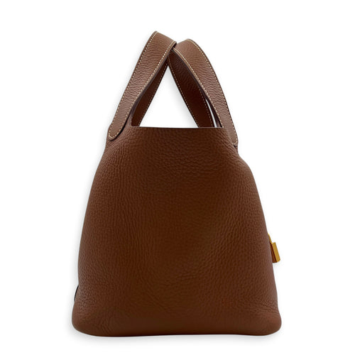 Picotin 18 Gold Top Handle Bag in Clemence, Gold hardware