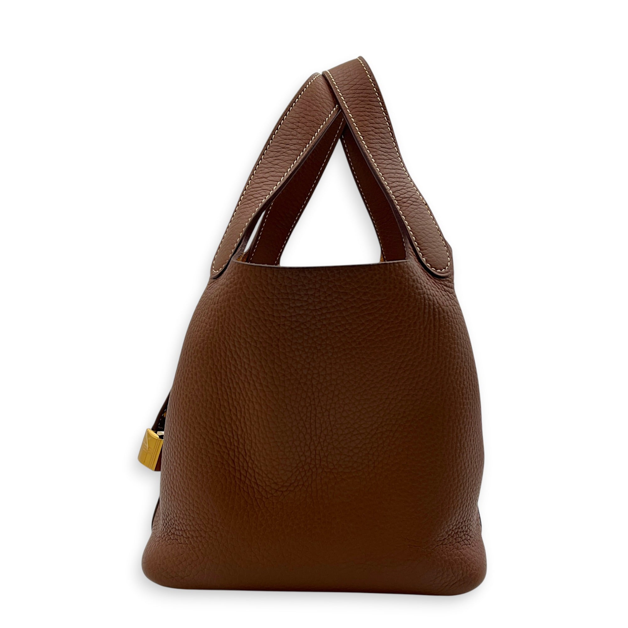 Picotin 18 Gold Top Handle Bag in Clemence, Gold hardware