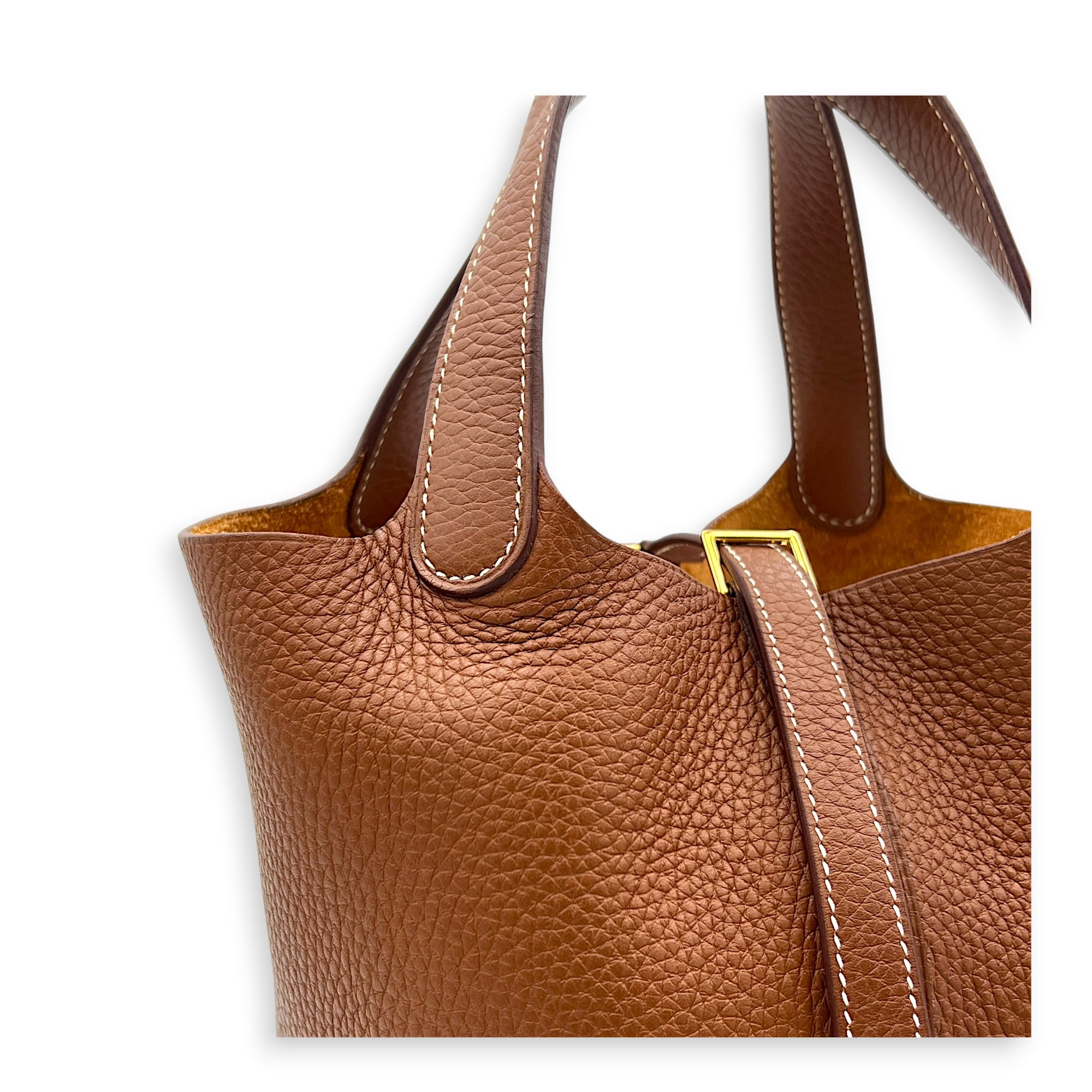Picotin 18 Gold Top Handle Bag in Clemence, Gold hardware