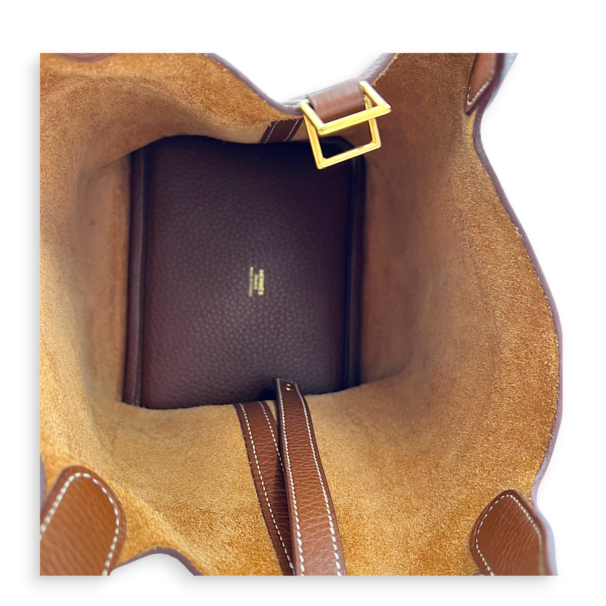 Picotin 18 Gold Top Handle Bag in Clemence, Gold hardware