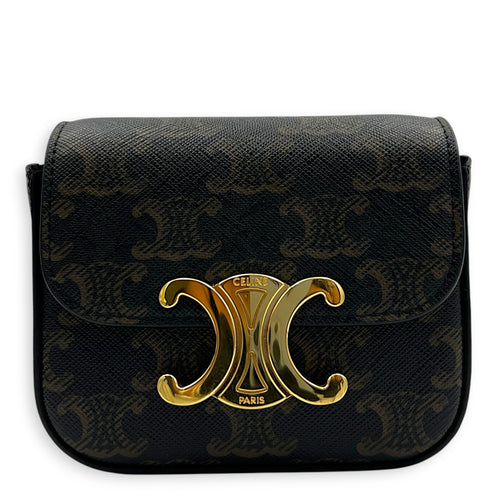 Triomphe Crossbody Bag Small Brown in Coated Canvas, Gold hardware