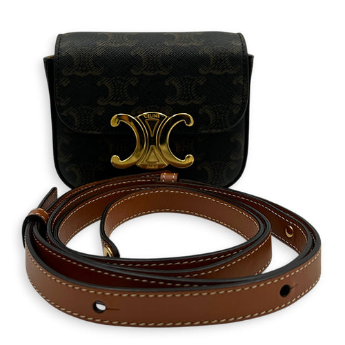 Triomphe Crossbody Bag Small Brown in Coated Canvas, Gold hardware