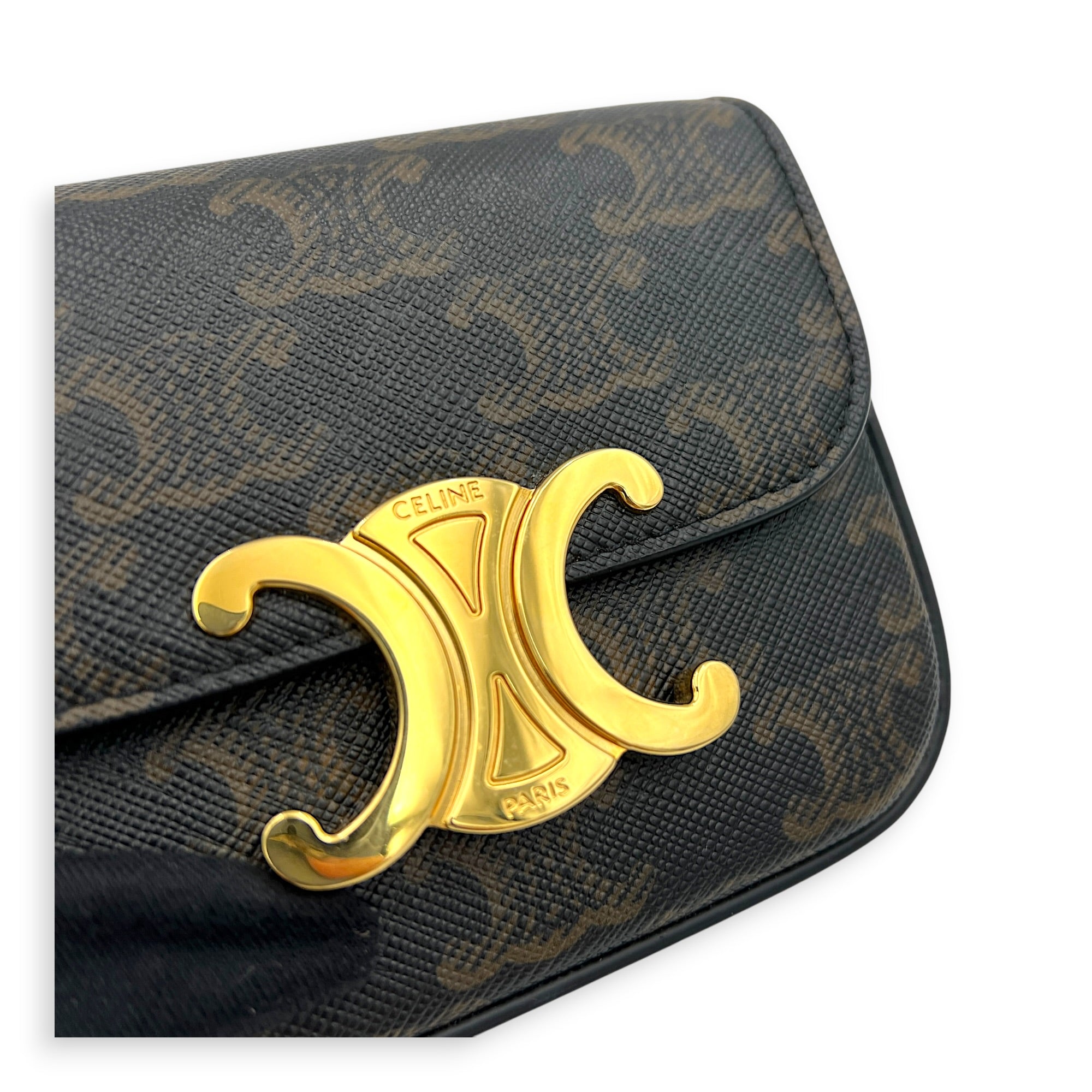 Triomphe Crossbody Bag Small Brown in Coated Canvas, Gold hardware