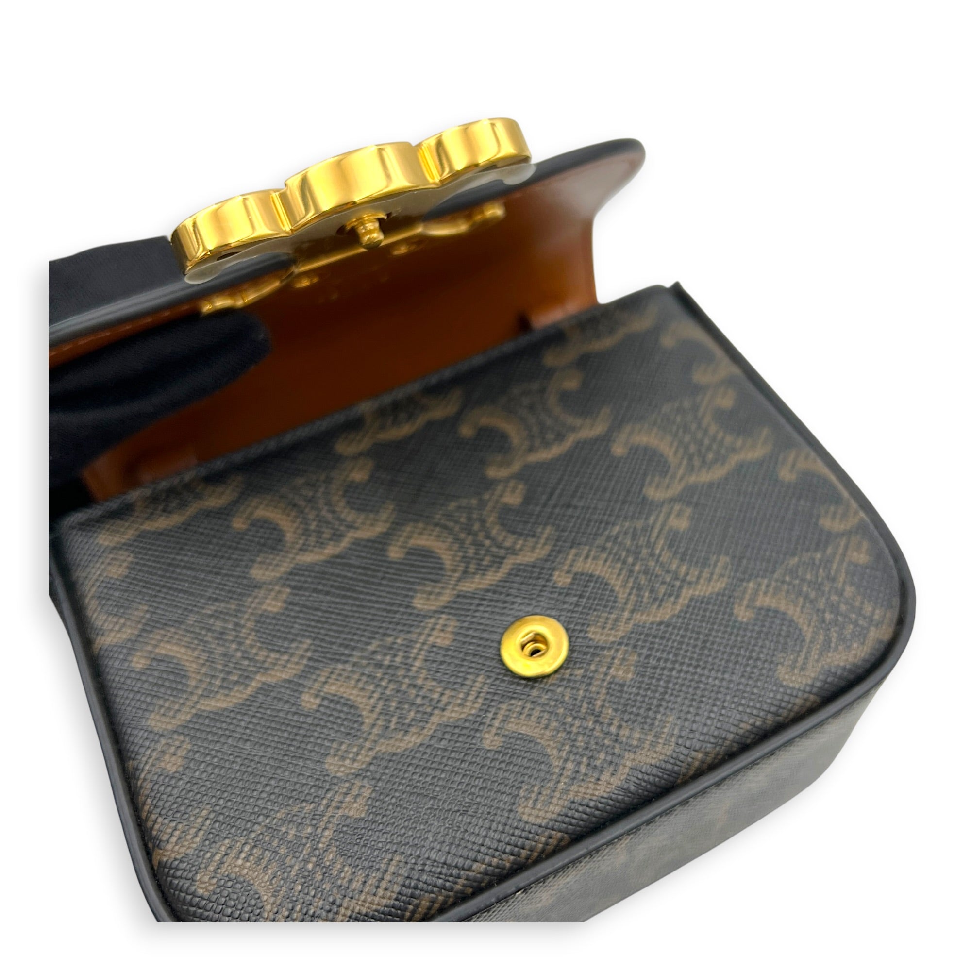 Triomphe Crossbody Bag Small Brown in Coated Canvas, Gold hardware