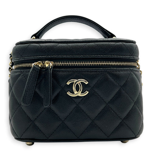 CC Quilted Box Black Vanity Bag in Caviar Leather, Gold hardware