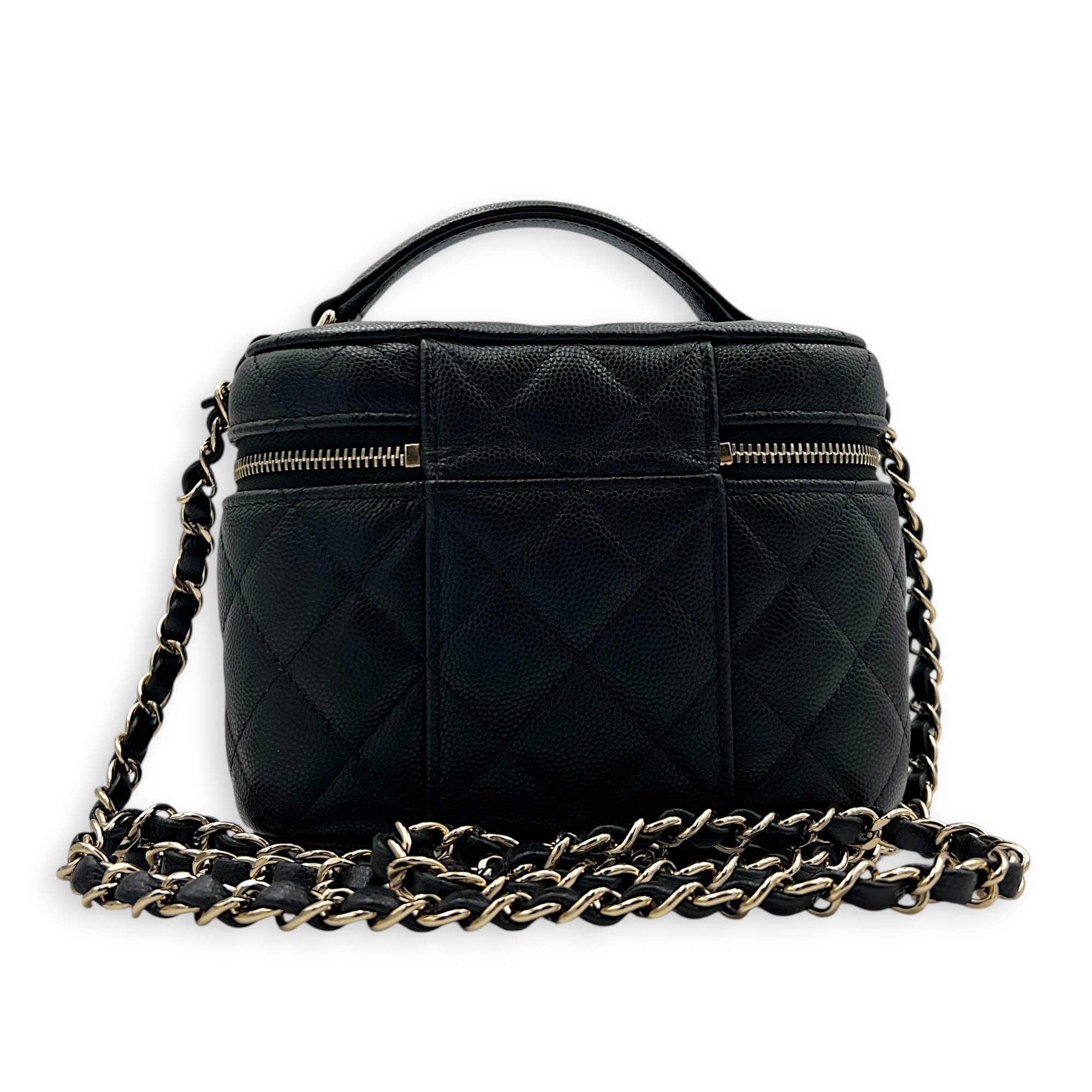CC Quilted Box Black Vanity Bag in Caviar Leather, Gold hardware