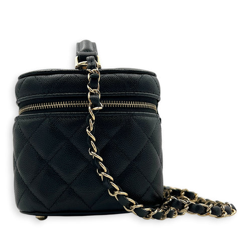 CC Quilted Box Black Vanity Bag in Caviar Leather, Gold hardware