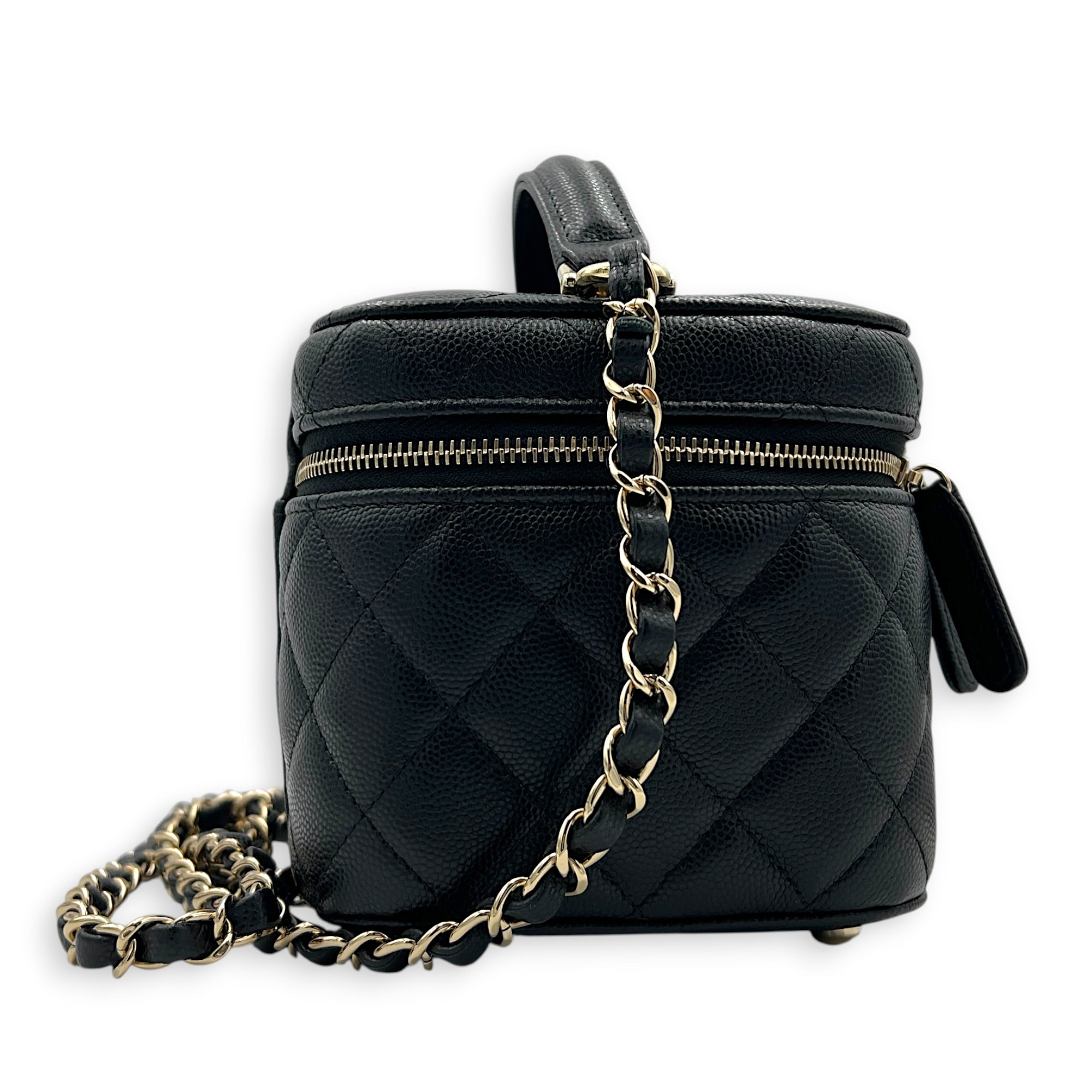 CC Quilted Box Black Vanity Bag in Caviar Leather, Gold hardware