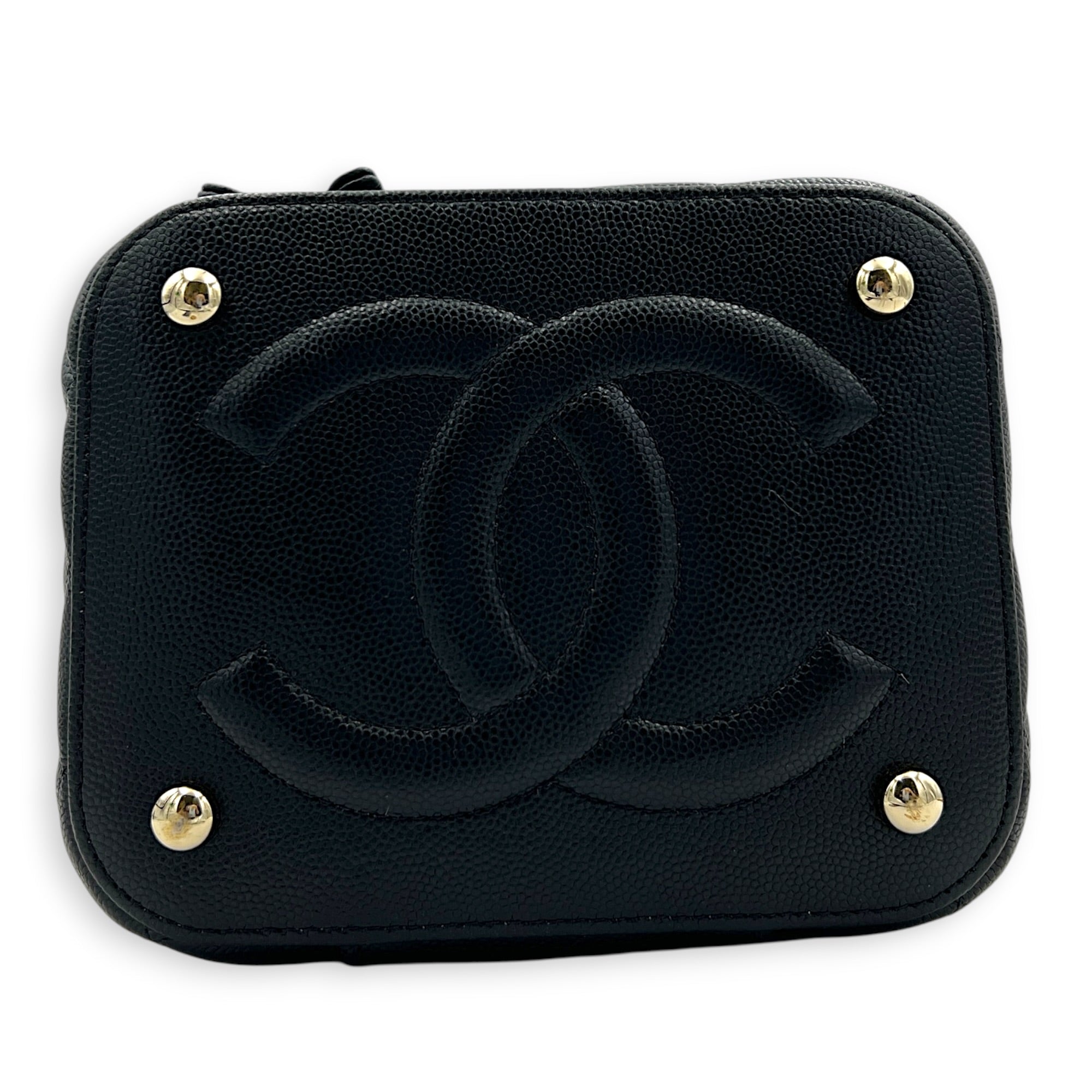 CC Quilted Box Black Vanity Bag in Caviar Leather, Gold hardware