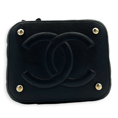 CC Quilted Box Black Vanity Bag in Caviar Leather, Gold hardware