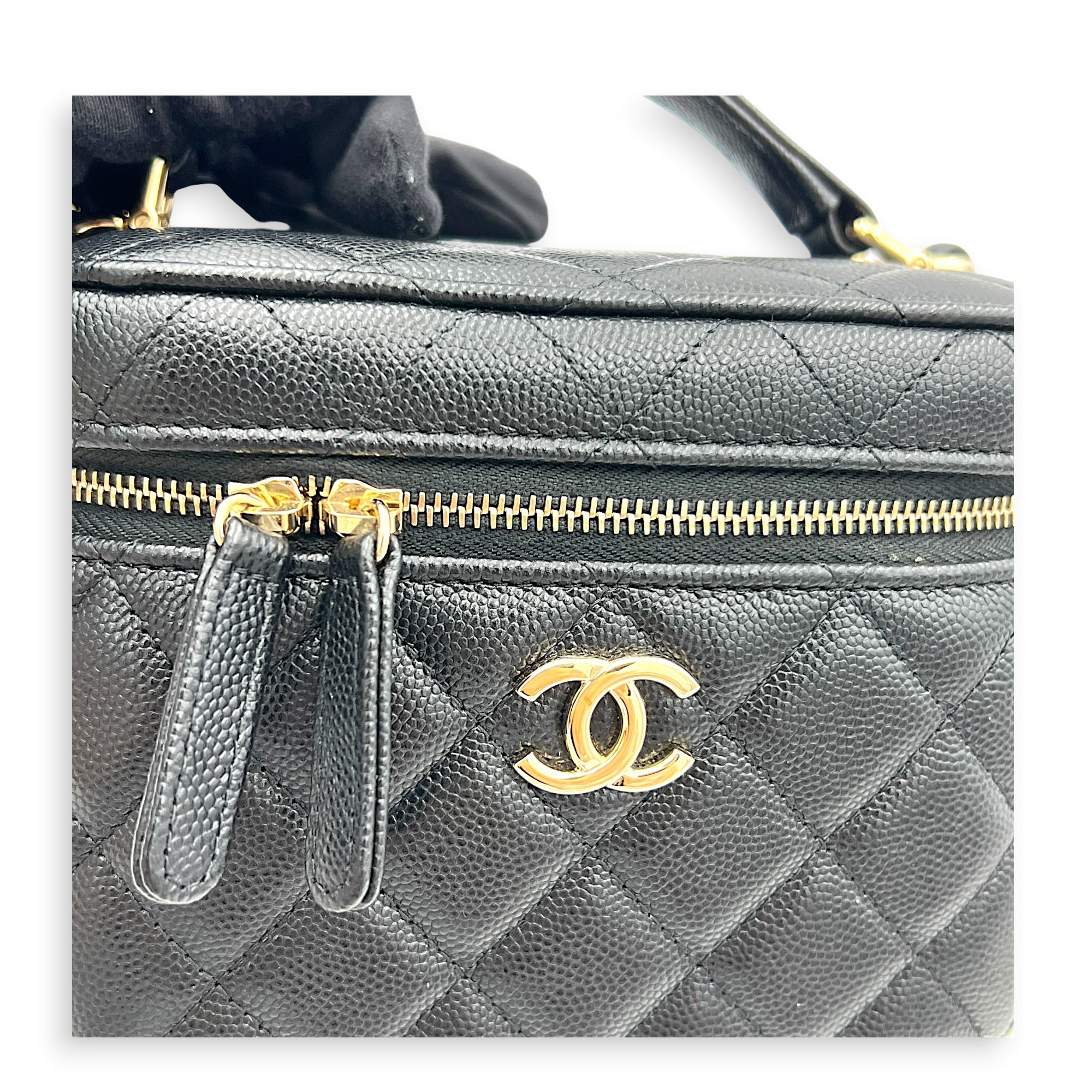 CC Quilted Box Black Vanity Bag in Caviar Leather, Gold hardware