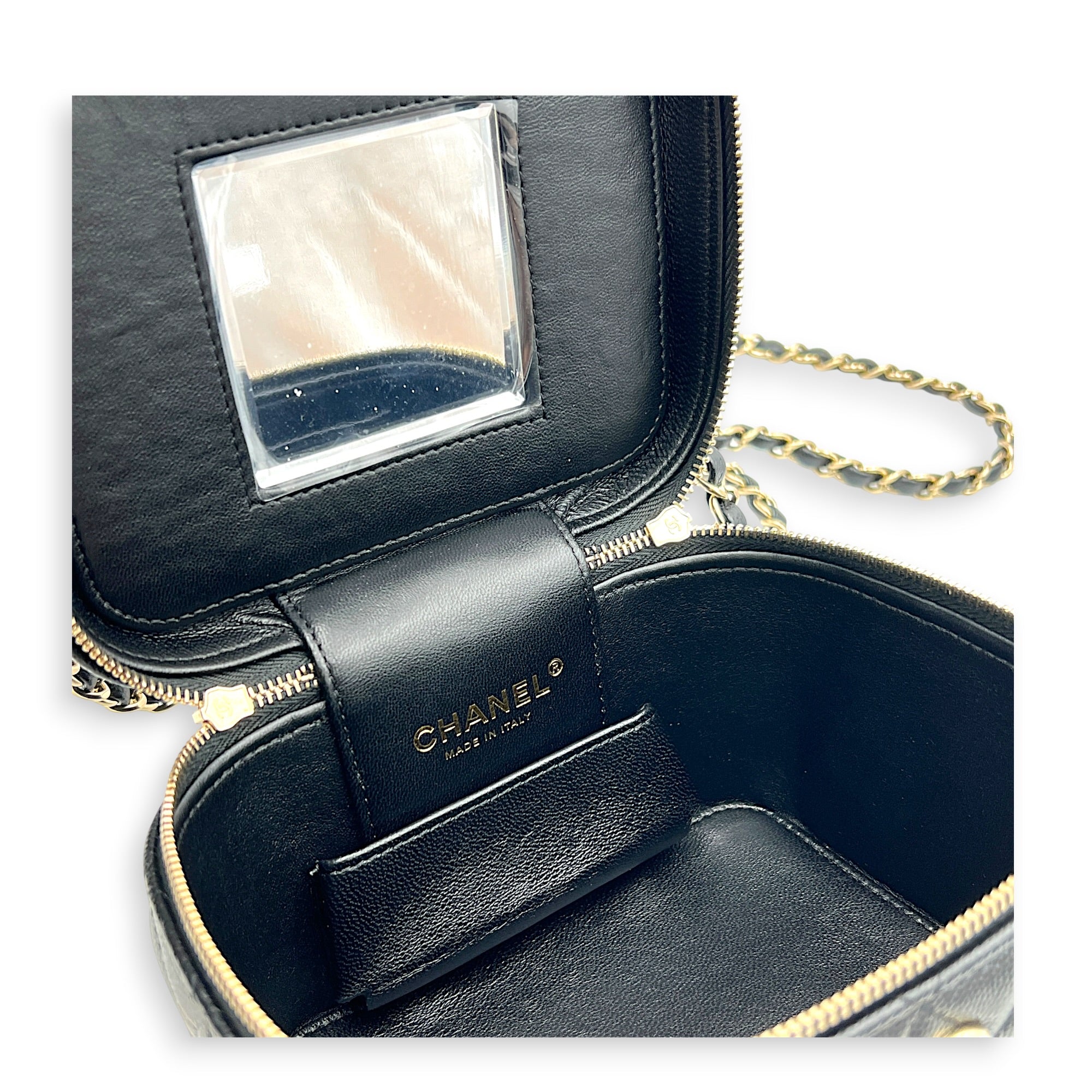CC Quilted Box Black Vanity Bag in Caviar Leather, Gold hardware