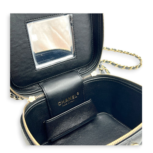 CC Quilted Box Black Vanity Bag in Caviar Leather, Gold hardware
