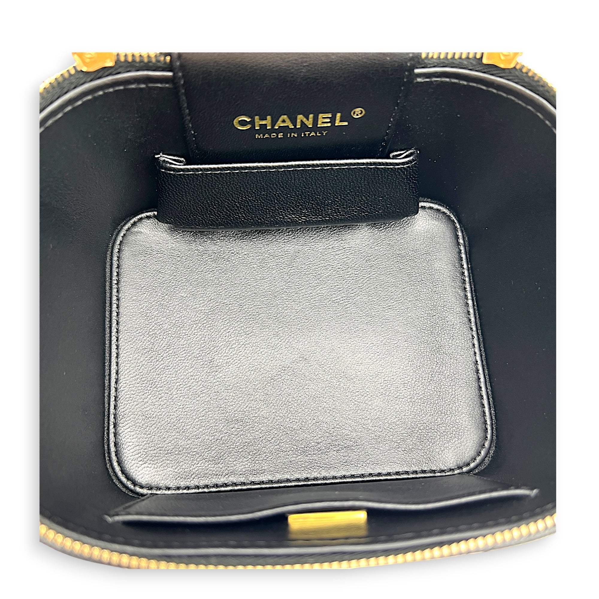 CC Quilted Box Black Vanity Bag in Caviar Leather, Gold hardware